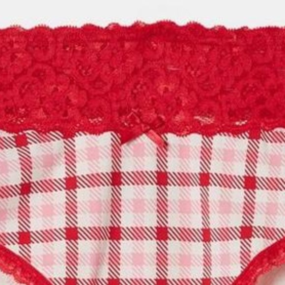 ♥️NWT VINTAGE TORRID RASPBERRY GINGHAM COTTON MID-RISE CHEEKY LACE TRIM PANTY - Picture 2 of 11
